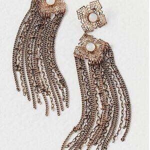 Free People Culver Earrings NWT Antique Gold Opal Fringe Dangle Vintage Inspire